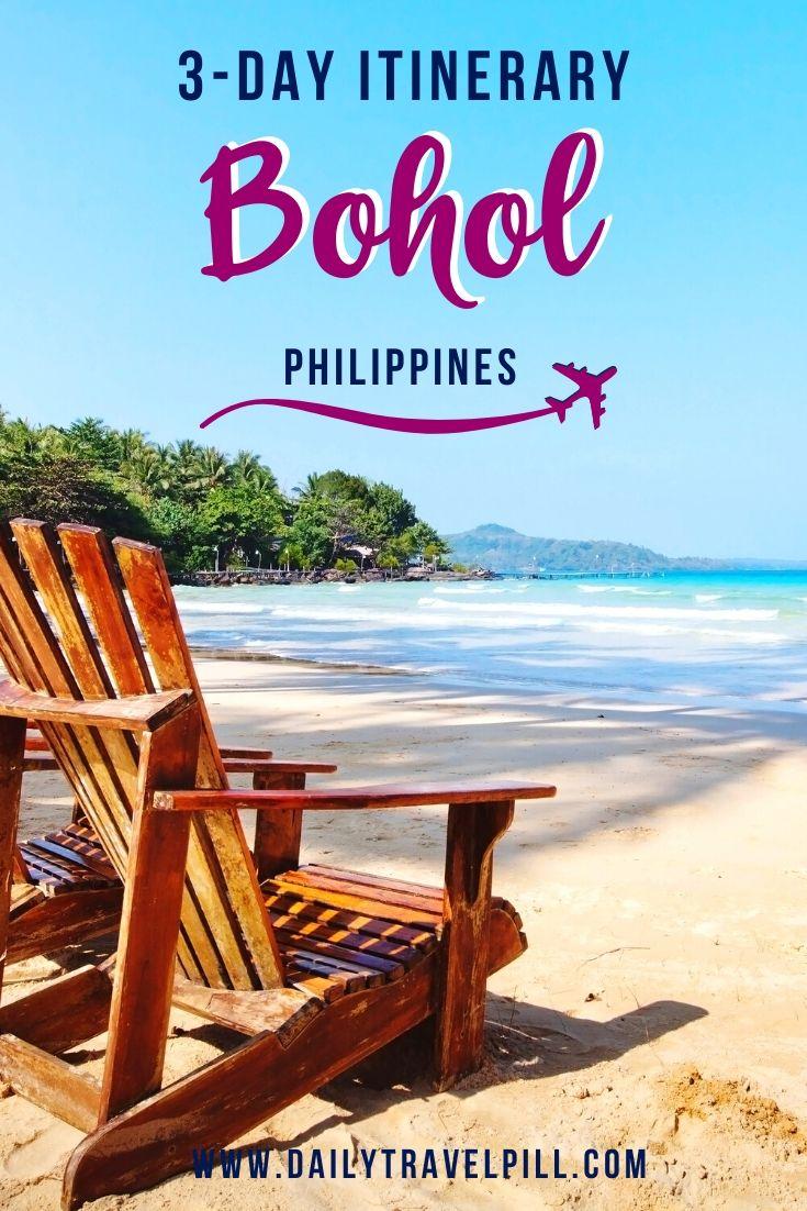 wooden chair on a beach in Bohol, Philippines