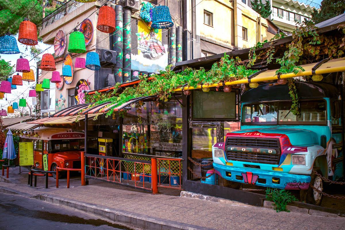 amman rainbow street, colorful street amman, amman street art