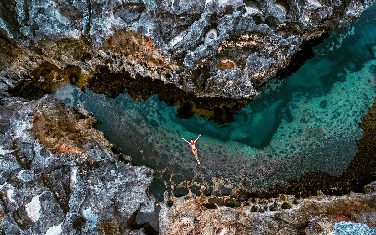 Angel Billabong infinity pool Nusa Penida, drone shot