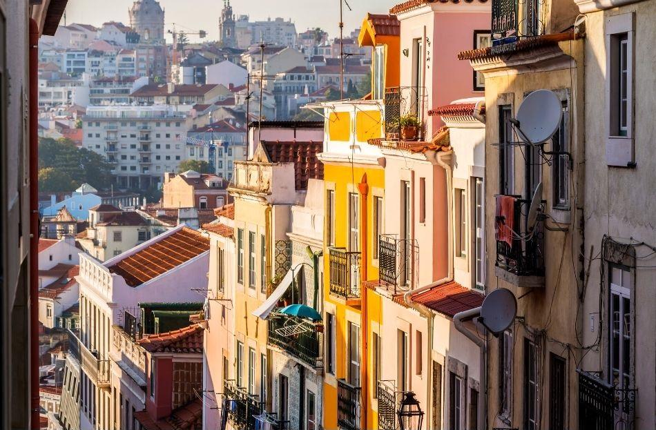 Barrio Alto neighborhood Lisbon - houses at sunset