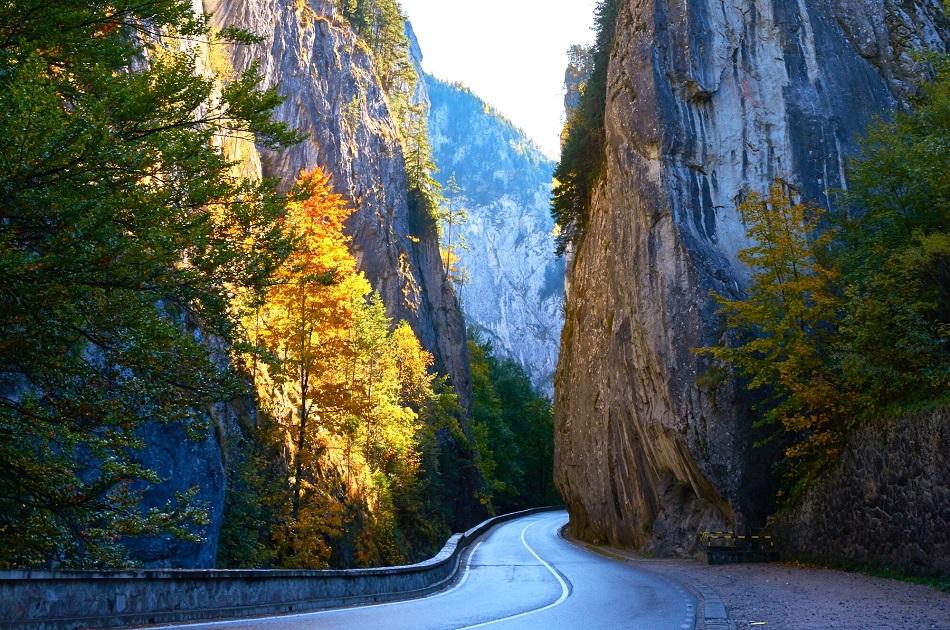 Winding street in Bicaz Gorge, Romania