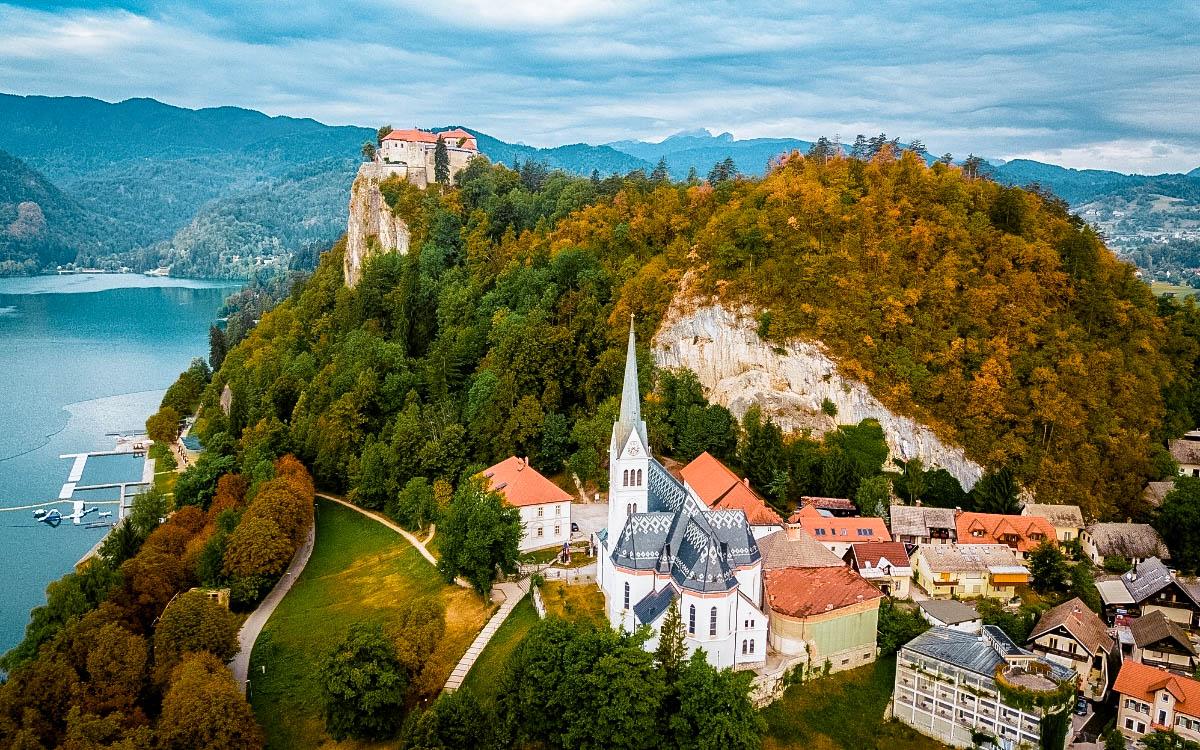 Bled Castle Slovenia with Bled Lake on the background - beautiful castles in Europe