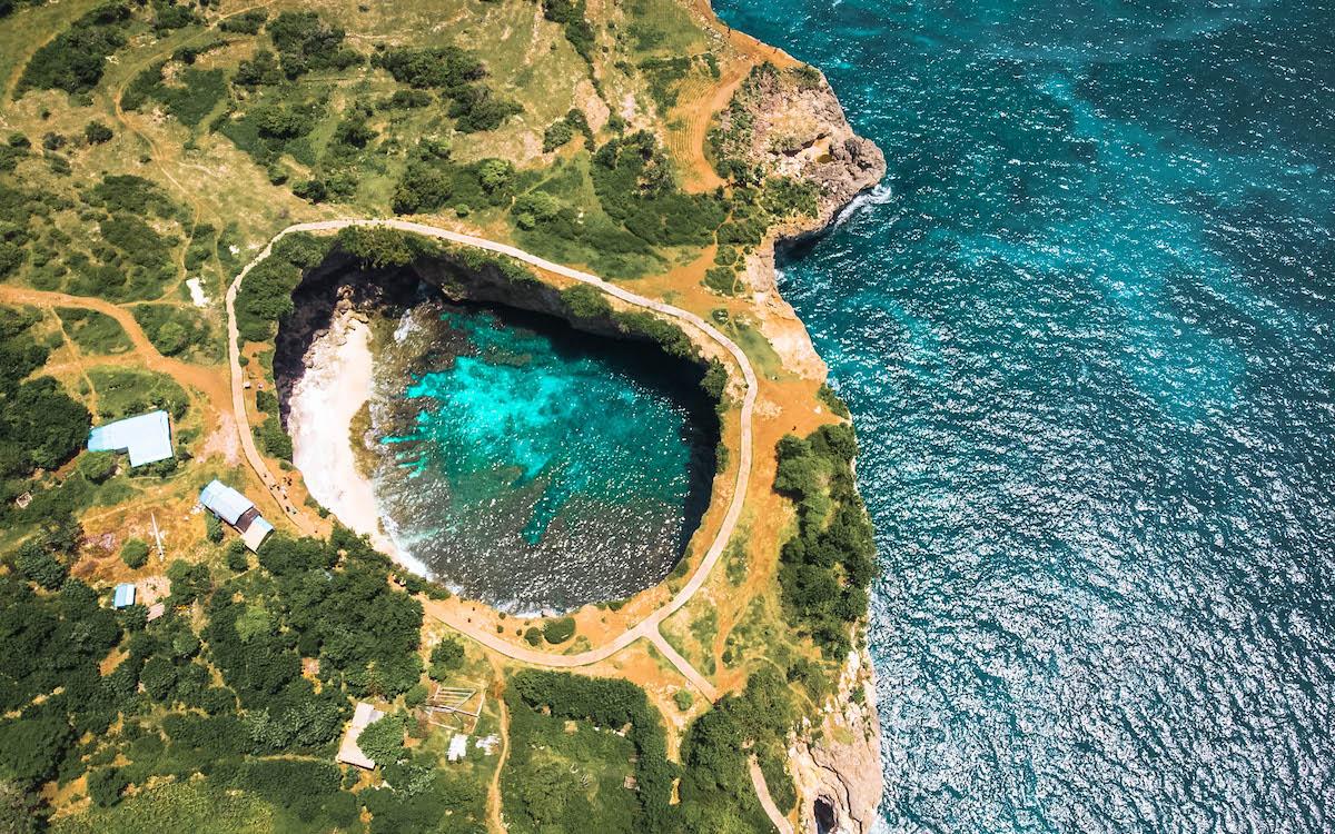 Broken Beach Nusa Penida seen from above from a drone