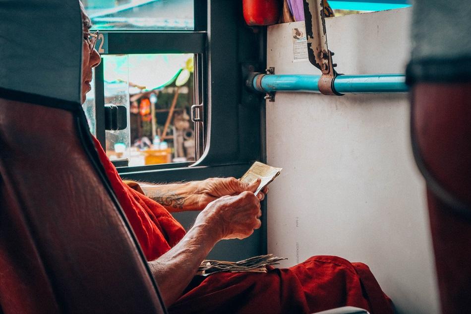 monk inside a bus