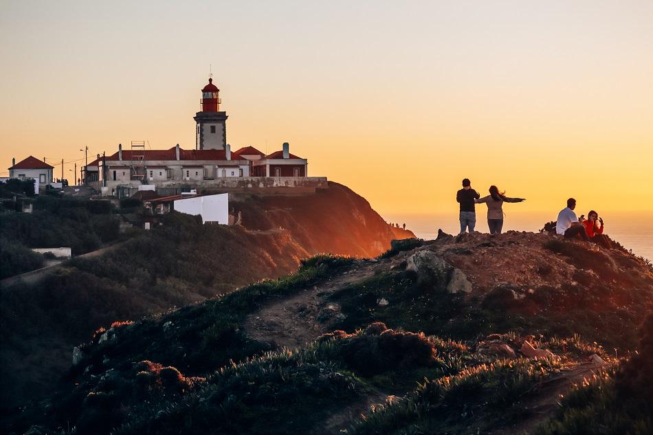 Cabo da Roca sunset with the lighthouse in the distance