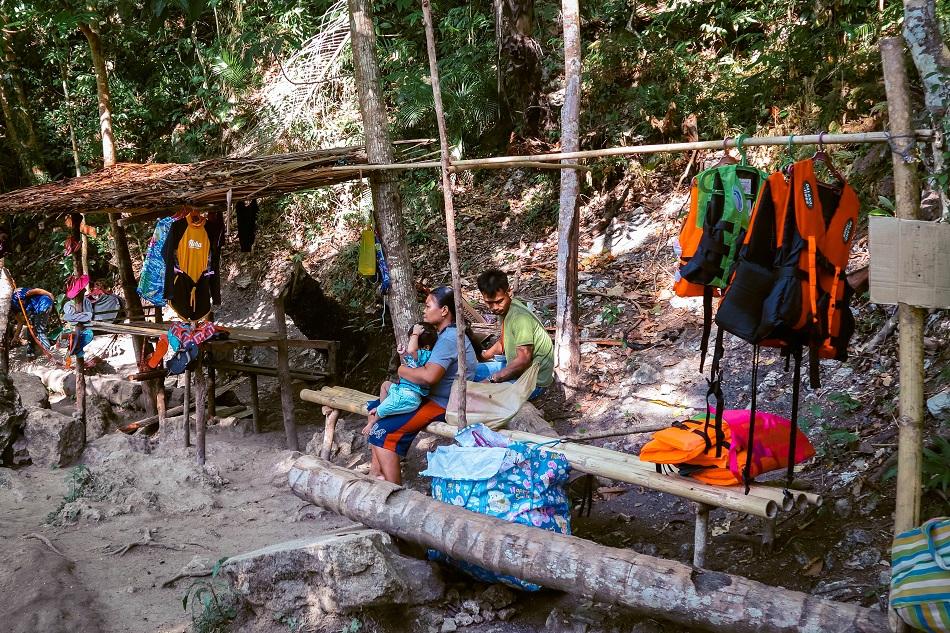 Wooden stalls at Cambugahay Falls, Siquijor