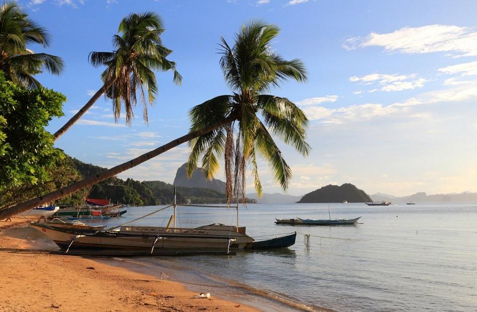 Corong Corong Beach in El Nido palm trees