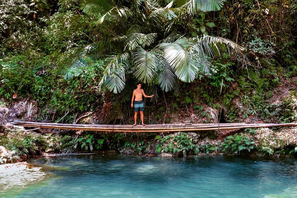 Bamboo bridge at Dimiao Twin Falls, Bohol