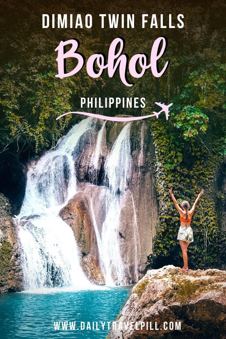 Girl standing in front of Dimiao Twin Falls Bohol