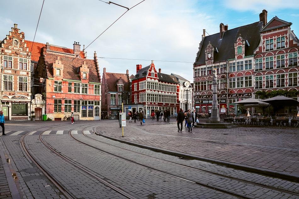 The streets of Ghent with tram lines