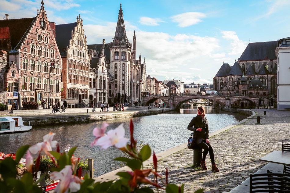 Ghent old town view over river