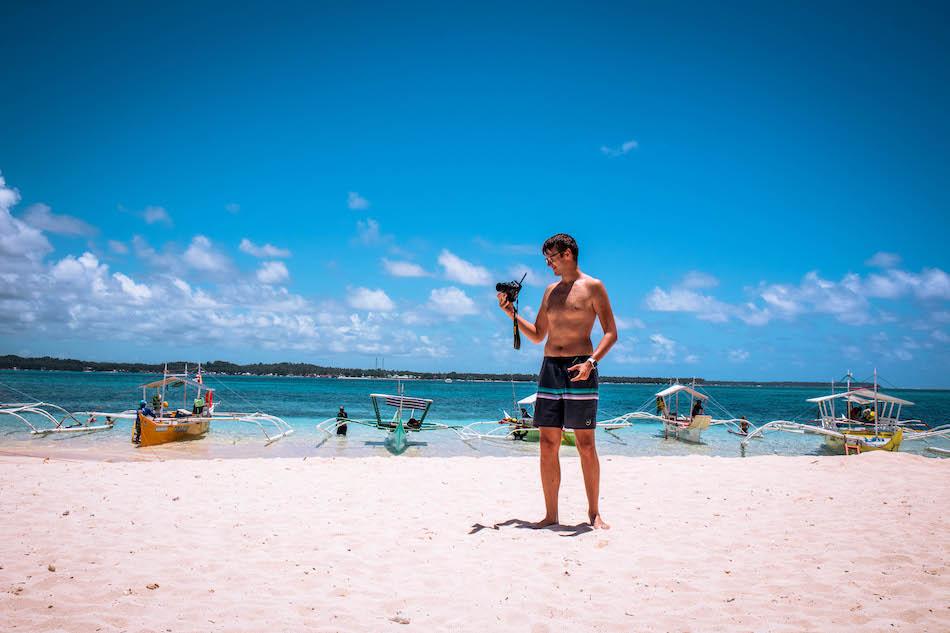 Dan Moldovan at Guyam Island, Siargao. Guyam Island beach, Siargao island hopping tour