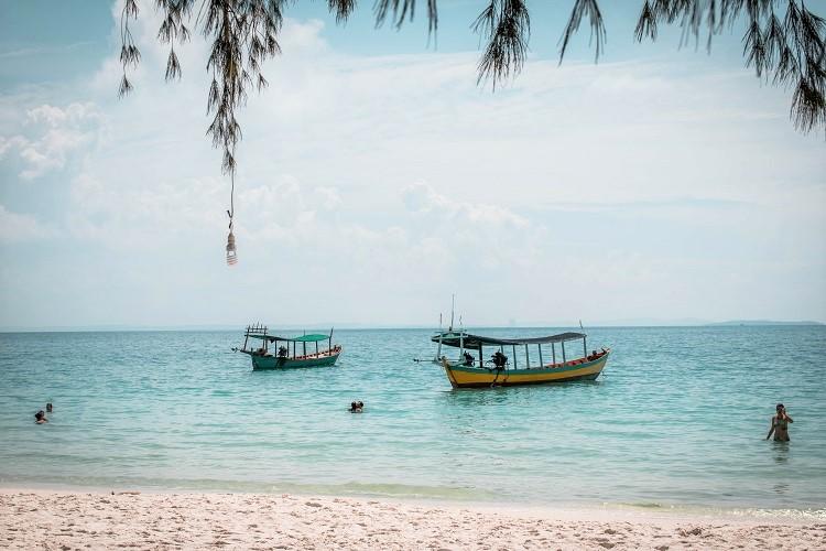 Boats on Koh Touch Beach Koh Rong Cambodia