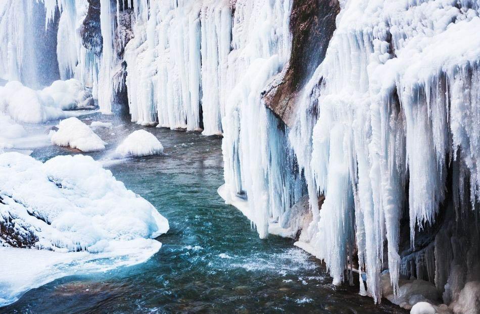Frozen waterfall at Korouoma Canyon in Lapland, Finland