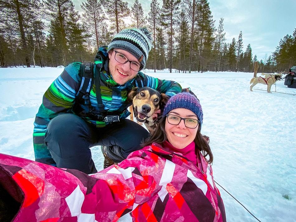selfie with a husky in Lapland, Finland