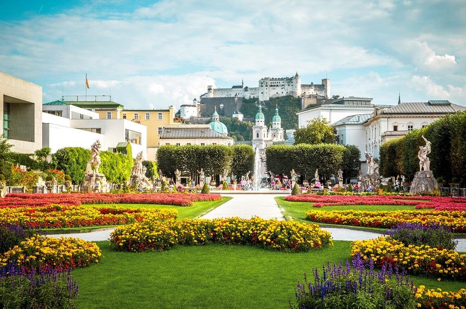 Mirabell Palace Gardens with the fortress in distance