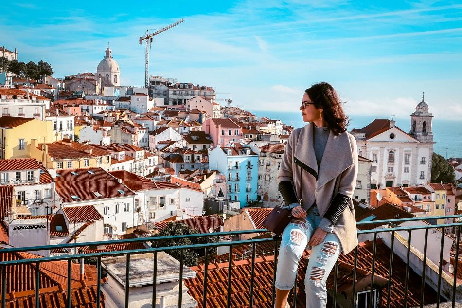 Aurelia Teslaru at Miradouro de Santa Luzia Lisbon
