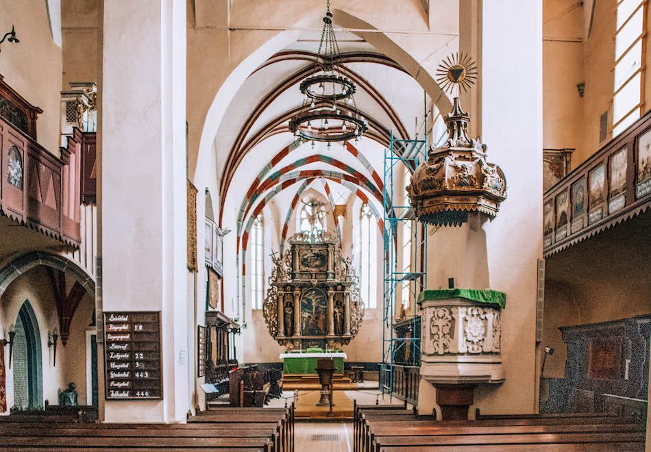 Monastery Church interior in Sighisoara Romania
