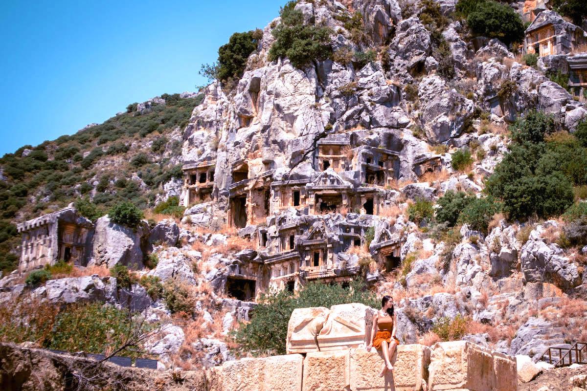 Myra Ancient City stone carved tombs in Demre, Antalya