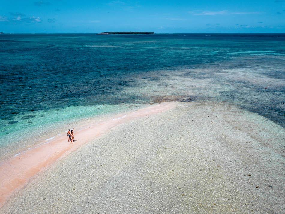 Aurelia Teslaru and Dan Moldovan at Naked Island Siargao. Photo taken with a drone.