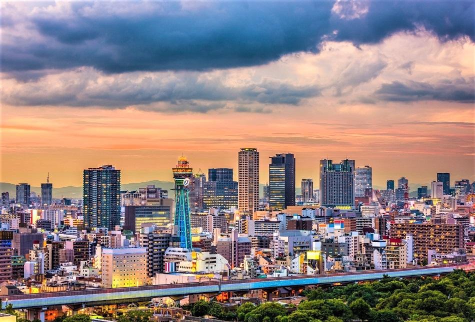 Osaka panoramic view at sunset