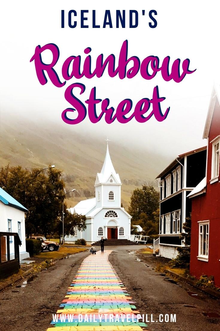 Iceland Colorful Street in Seydisfjordur. Rainbow Road Iceland