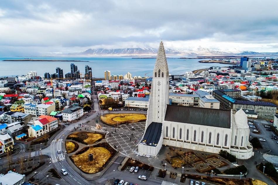 Reykjavik drone view of church