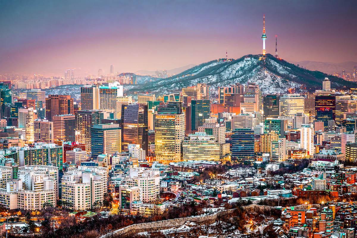 Seoul in winter covered in snow, South Korea