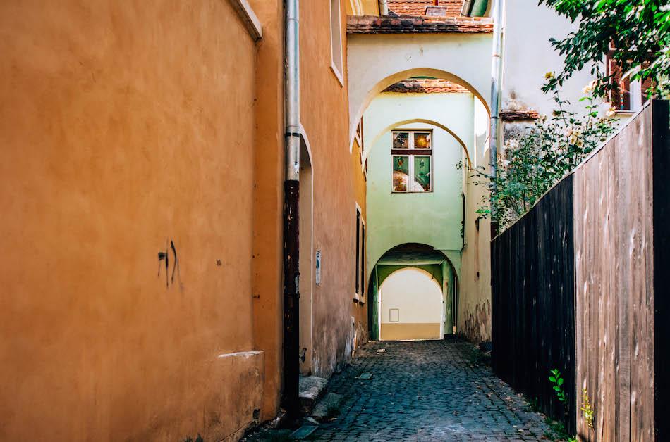 Empty street in Sighisoara Fortress Romania