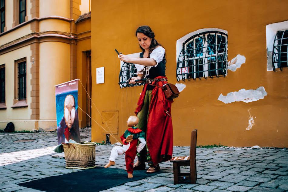 Street performance in Sighisoara Fortress Romania