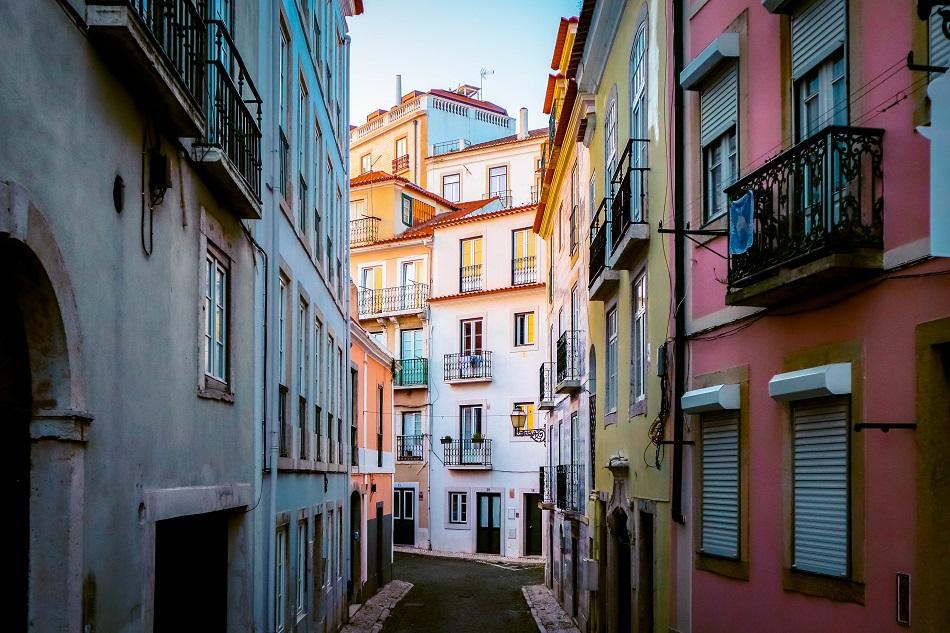 colorful houses in Alfama, Lisbon