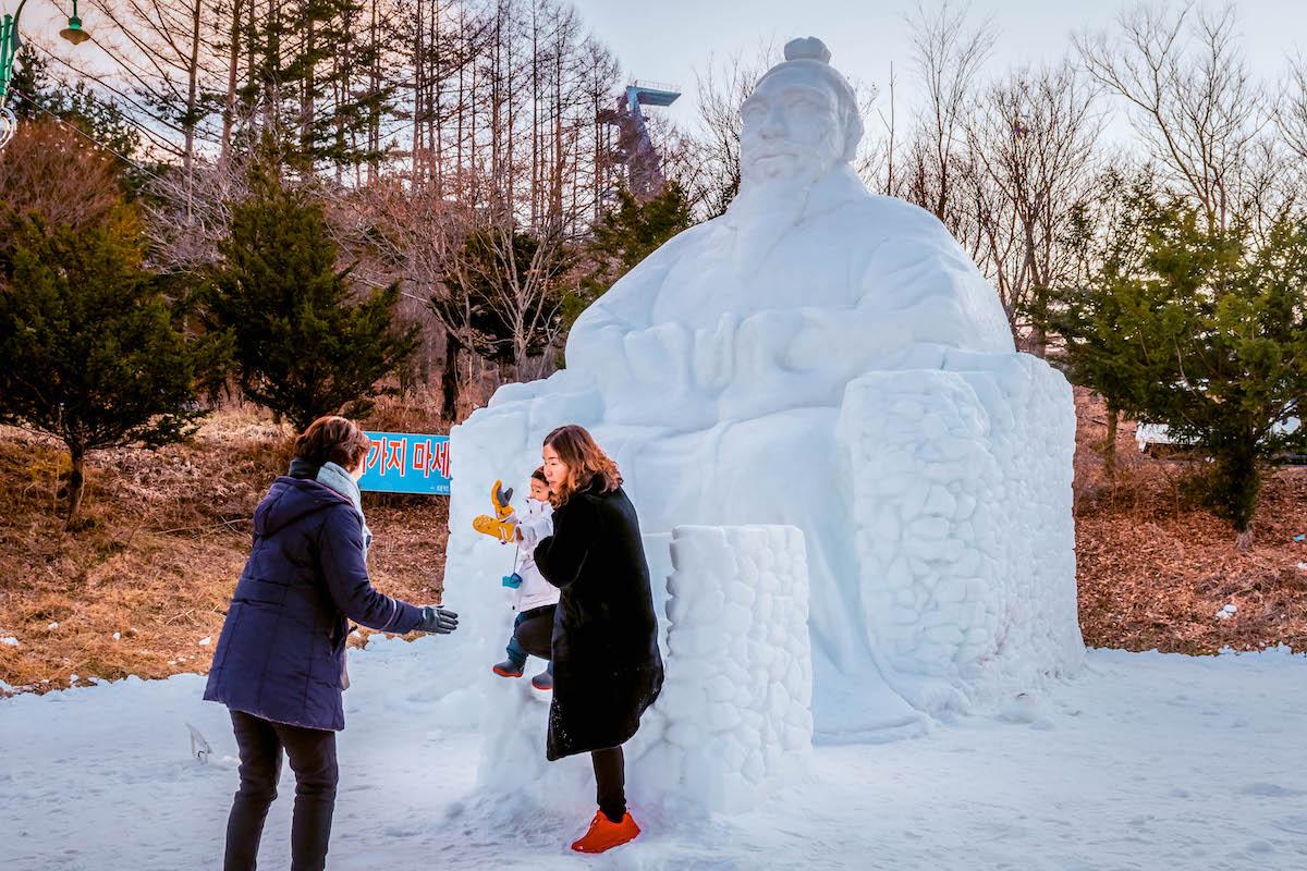 Taebaek Snow Festival in South Korea. Snow sculptures. - things to do in Korea in Winter, winter destinations in Korea, winter activities in South Korea
