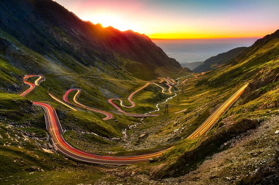 Transfagarasan road at sunset