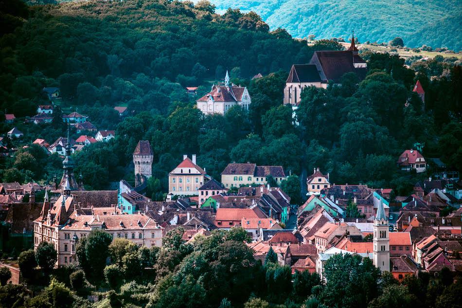 Vila Franka view of Sighisoara Fortress Romania