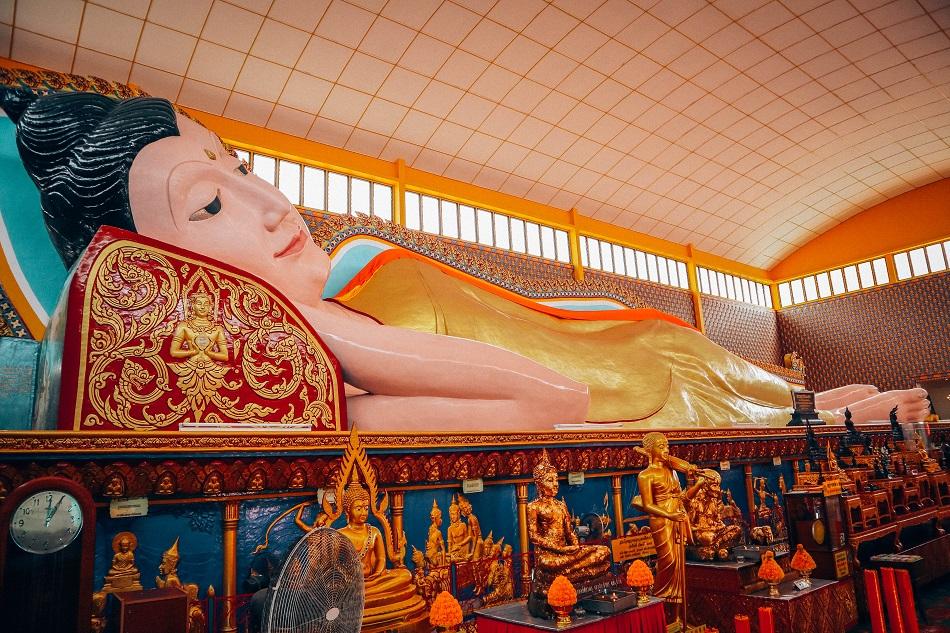 Wat Chaiyamangalaran Thai Buddhist Temple reclining Buddha in George Town, Penang