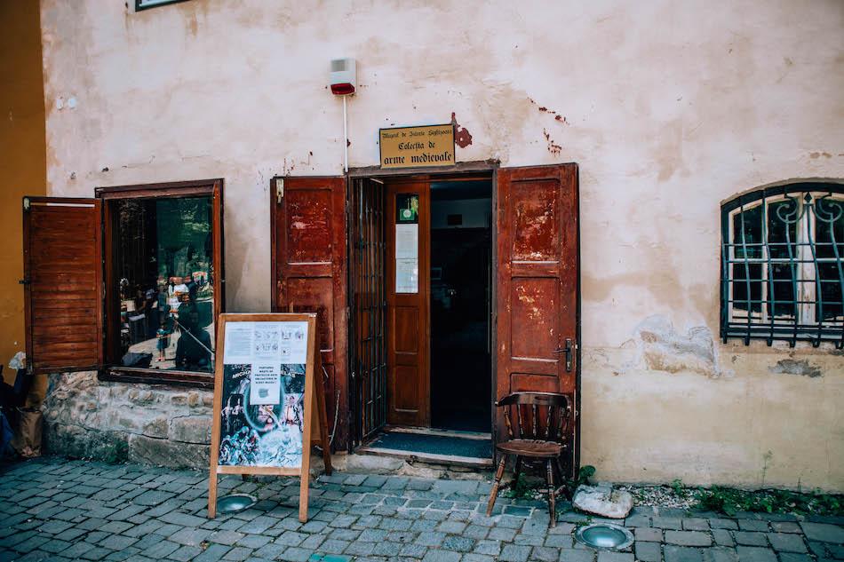 Weapon Museum entrance in Sighisoara Fortress Romania