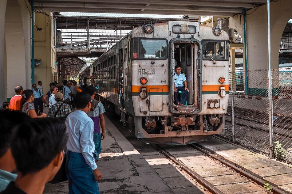 Yangon Circular Train arriving at the central station