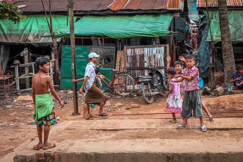Yangon Circular Train local people on the side of the railway