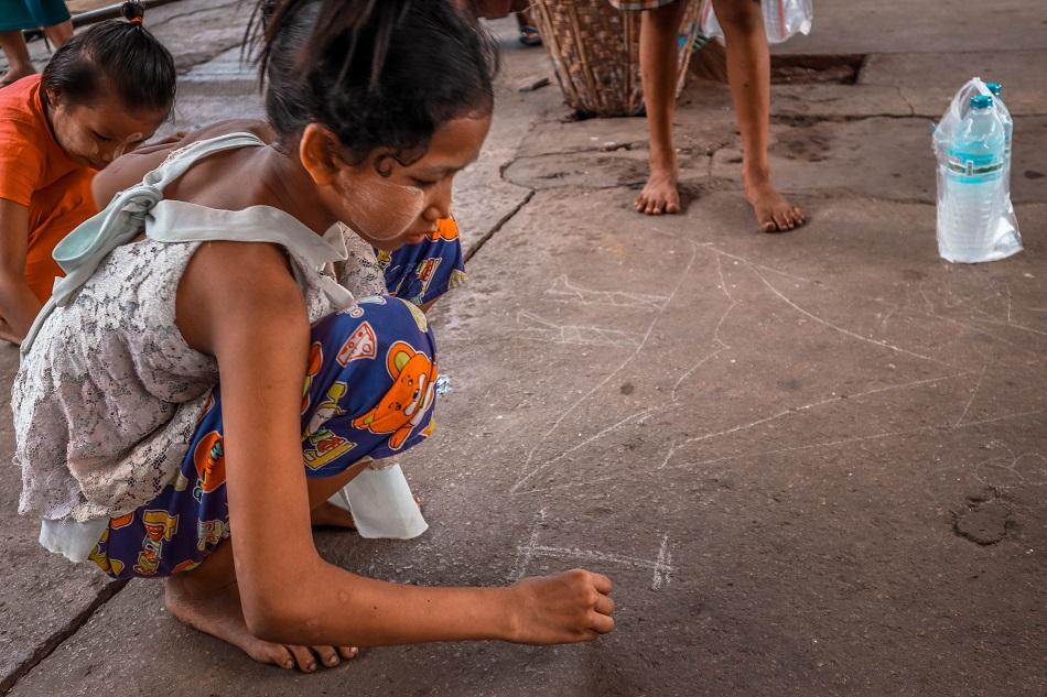 Yangon Circular Train people in station